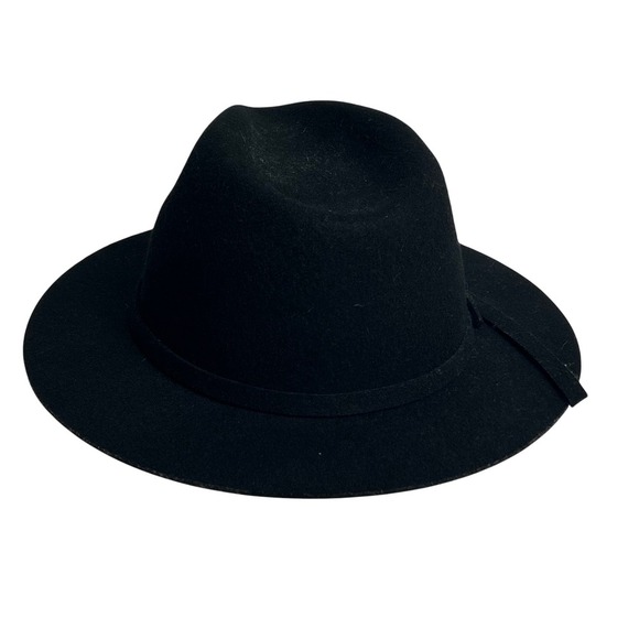 Prana Black Fedora Wool Hat Wide‎ Brim Bow Detail Women